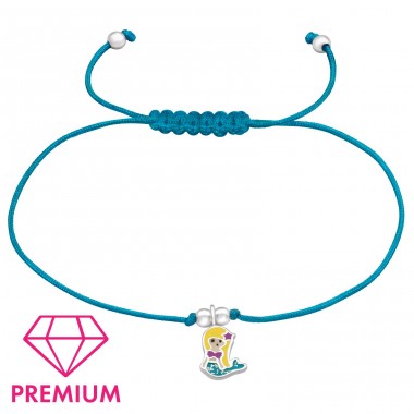 Mermaid on blue cord - Premium* - Nylon Cord + 925 Sterling Silver Bracelets For Kids A4S43687