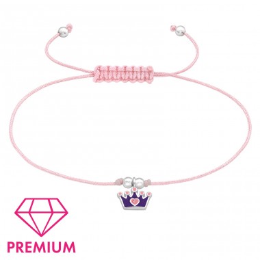 Krone auf rosa Schnur - Premium - Schmuck Silber 925 + Nylonschnur Armbänder für Kinder A4S43703