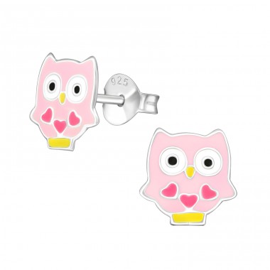 Owl - 925 Sterling Silver Ear studs with enamel colors A4S16913