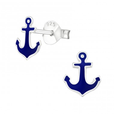 Anchor - 925 Sterling Silver Ear studs with enamel colors A4S18045