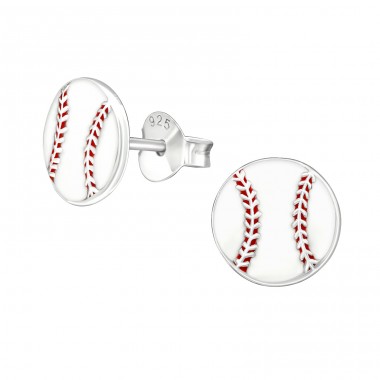 Baseball - 925 Sterling Silver Ear studs with enamel colors A4S19460