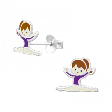 Gymnastics Girl - 925 Sterling Silver Ear studs with enamel colors A4S22230