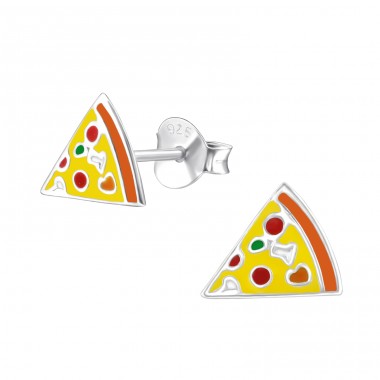 Silberne Pizza - 925er Silber Ohrstecker mit Emaillefarben A4S24726