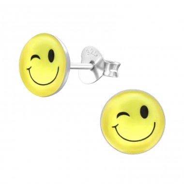 Silbernes Smiley-Gesicht - 925er Silber Ohrstecker mit Emaillefarben A4S26134