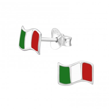 Italy Flag - 925 Sterling Silver Ear studs with enamel colors A4S28019