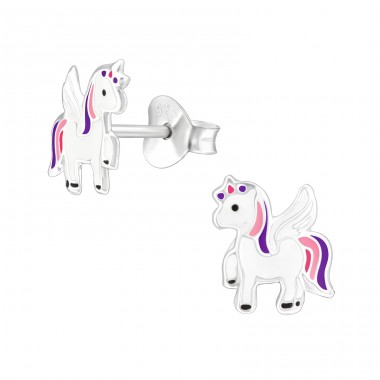 Silbernes Einhorn - 925er Silber Ohrstecker mit Emaillefarben A4S30567