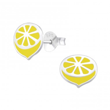 Lemon - 925 Sterling Silver Ear studs with enamel colors A4S31966