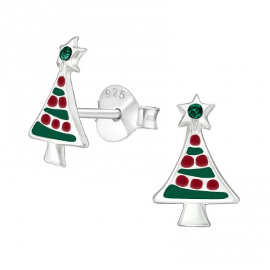 Christmas Tree - 925 Sterling Silver Ear studs with enamel colors A4S32930