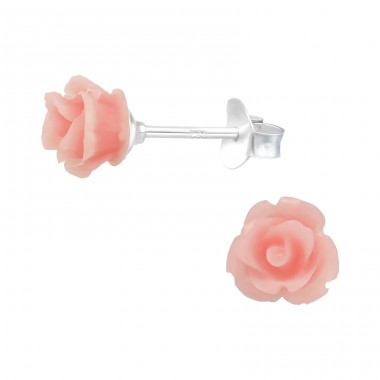 Rose flower - 925 Sterling Silver + Plastic Colorful Ear Studs For Kids A4S39875