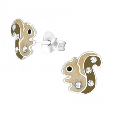 Squirrel with crystals - 925 Sterling Silver Ear Studs With Crystals A4S40322