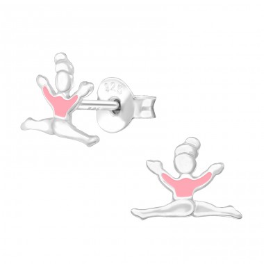 Gymnastics Girl - 925 Sterling Silver Ear studs with enamel colors A4S43141