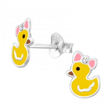 Duck - 925 Sterling Silver Ear studs with enamel colors A4S44567