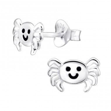 Smiling Crab - 925 Sterling Silver Ear Studs With Enamel Colors A4S44660