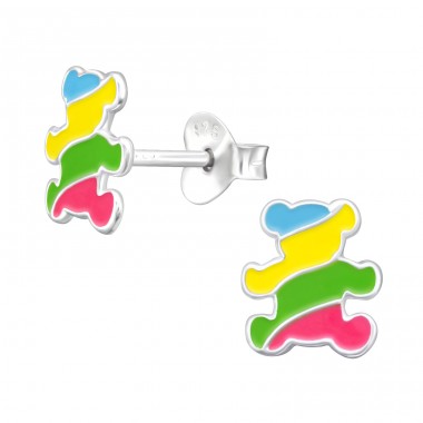 Bunter Teddybär - Schmuck Silber 925 Bunte Ohrstecker A4S45378