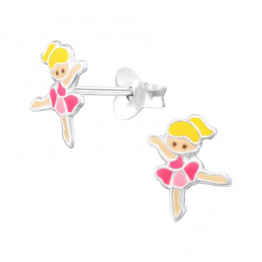 Ballerina Ear Studs for little dancers - 925 Sterling Silver Ear Studs With Enamel Colors A4S46112