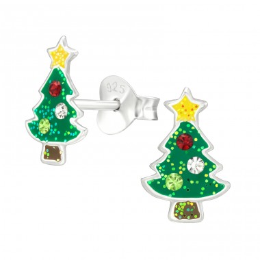 Christmas Tree Ear Studs - 925 Sterling Silver Ear Studs With Enamel Colors A4S46233