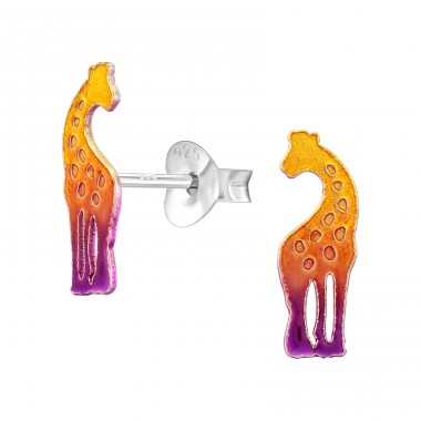 Bunte Giraffe - 925Er Silber Ohrstecker Mit Emaillefarben A4S46580