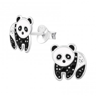 Panda mit Kristallen - 925Er Silber Ohrstecker Mit Emaillefarben A4S46587