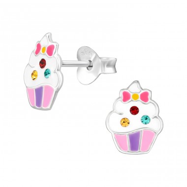 Cupcake - 925 Sterling Silver Ear studs with enamel colors A4S46591