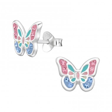 Butterfly  - 925 Sterling Silver Ear Studs With Enamel Colors A4S46621