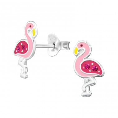 Flamingo Ear studs - 925 Sterling Silver Ear Studs With Enamel Colors A4S47304