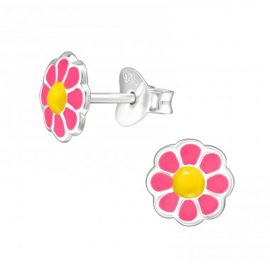 Flower colored - 925 Sterling Silver Ear Studs With Enamel Colors A4S47328