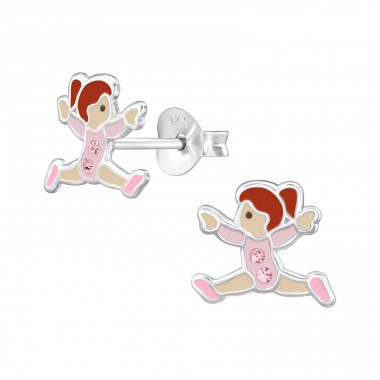 Ballet Dancer - 925 Sterling Silver Ear studs with enamel colors A4S47547