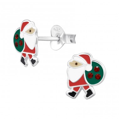 Santa Claus - 925 Sterling Silver Ear studs with enamel colors A4S47731