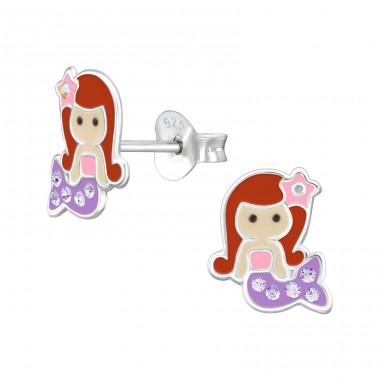 Mermaid - 925 Sterling Silver Ear studs with enamel colors A4S47734