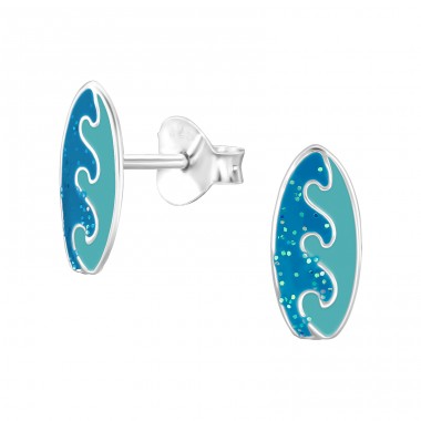 Surfboard with glitters - 925 Sterling Silver Ear Studs With Enamel Colors A4S47829