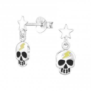 Skull - 925 Sterling Silver Ear Studs With Enamel Colors A4S47836