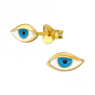 Golden Evil Eye - 925 Sterling Silver Ear Studs With Enamel Colors A4S47947