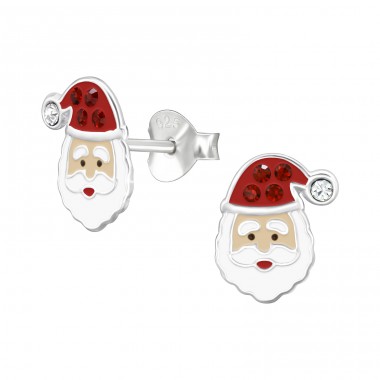 Santa Claus with crystals - 925 Sterling Silver Ear Studs With Enamel Colors A4S48005