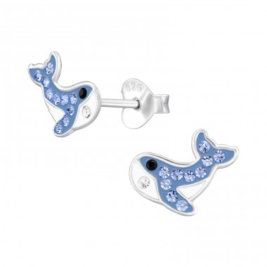 Dolphin with crystals - 925 Sterling Silver Ear Studs With Enamel Colors A4S48011