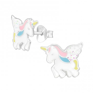 Unicorn - 925 Sterling Silver Ear studs with enamel colors A4S48322