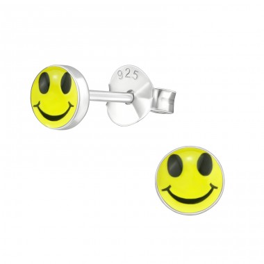 Silberner Smiley - 925er Silber Ohrstecker mit Emaillefarben A4S6833