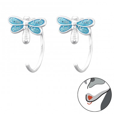 Dragonfly with blue glitter - 925 Sterling Silver Earrings For Children A4S43463