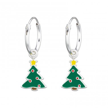 Christmas Tree - 925 Sterling Silver Children Hoops A4S22601