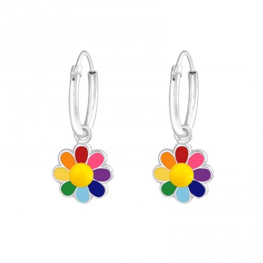 Flower - 925 Sterling Silver Children Hoops A4S36988