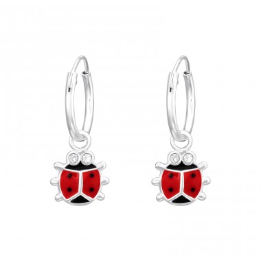 Ladybug with crystal eyes - 925 Sterling Silver Children Hoops A4S41461