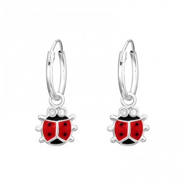 Ladybug with crystal eyes - 925 Sterling Silver Children Hoops A4S41461