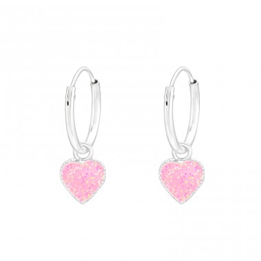 Hanging Heart - 925 Sterling Silver Children Hoops A4S41468