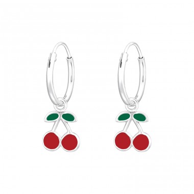 Hanging Cherry - 925 Sterling Silver Children Hoops A4S41554