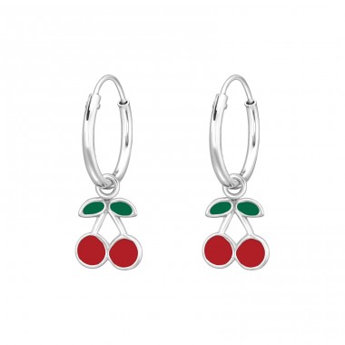 Hanging Cherry - 925 Sterling Silver Children Hoops A4S41554