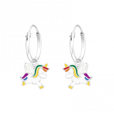 Hanging Unicorn - 925 Sterling Silver Children Hoops A4S41555