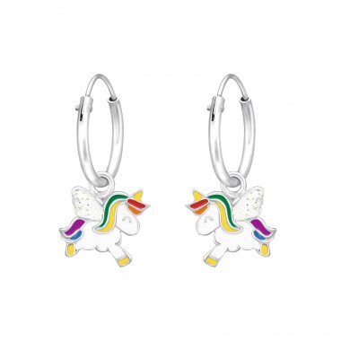 Hanging Unicorn - 925 Sterling Silver Children Hoops A4S41555