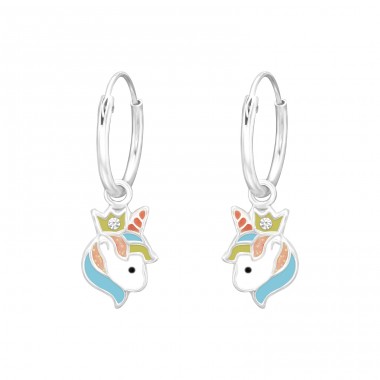 Hanging Unicorn - 925 Sterling Silver Children Hoops A4S41558