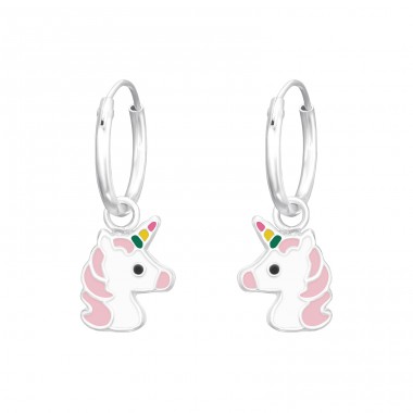 Hanging Unicorn - 925 Sterling Silver Children Hoops A4S41560