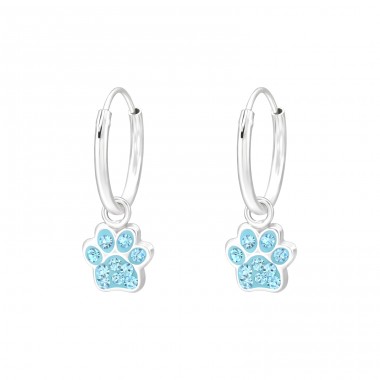 Hanging Paw Print - 925 Sterling Silver Children Hoops A4S41574