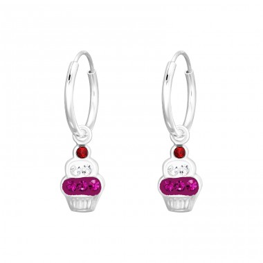 Crystal Cupcake - 925 Sterling Silver Children Hoops A4S41578